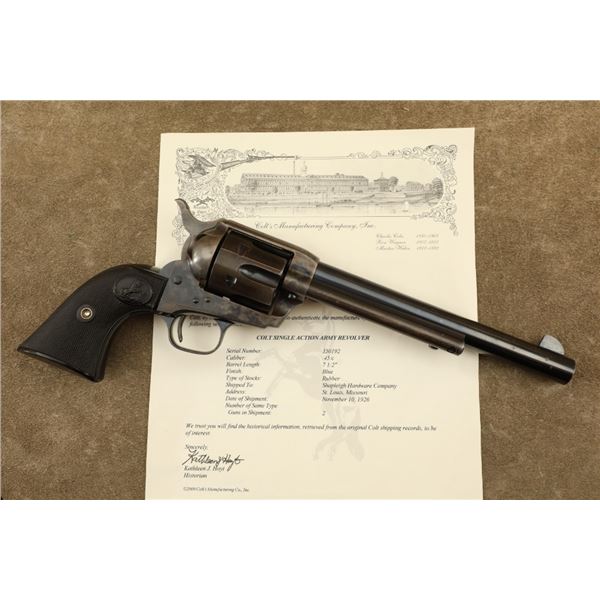 Colt 1st Generation Single Action Army Saa Blue Cch 7.5" .45 Lc Revolver, Letter, 1926 C&r