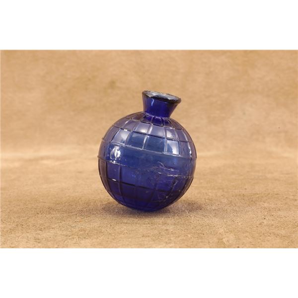 Antique 1880s Cobalt Blue 2.66" Blown Glass Target Ball, Pressed Square Grid Design