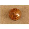 Image 2 : Antique 1880s Amber 2.60" Blown Glass Target Ball, 100% Intact W/ Original Factory Wood Shavings