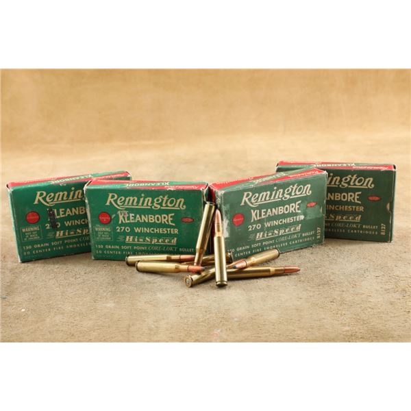 Four Vintage Boxes Of Remington Kleanbore .270 Win.150 Gr Semi-jsp Ammunition