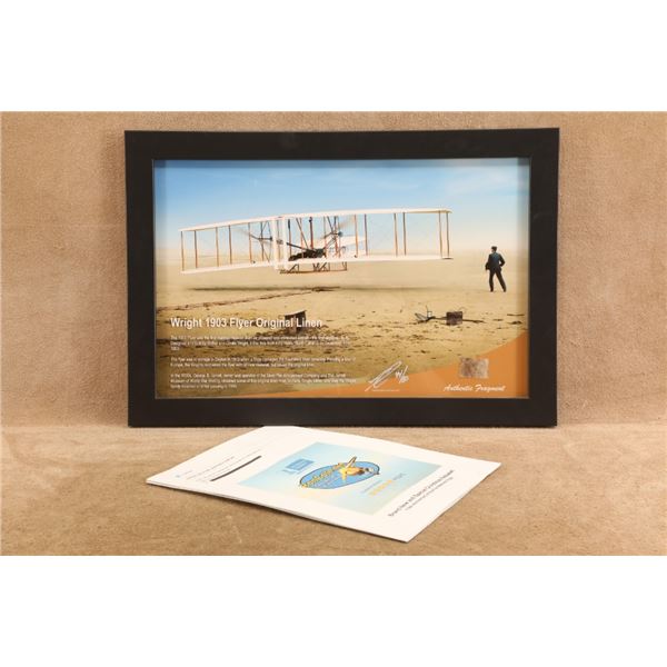 Vintage 1903 Wright Flyer Fabric 44/50 19x13 Framed Back Steel Pier Provenance Document Display
