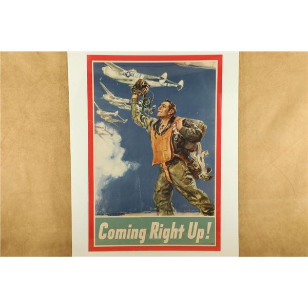 Original 1945 U.S. Army Air Forces "coming Right Up!" Recruitment 24" X 35" Poster