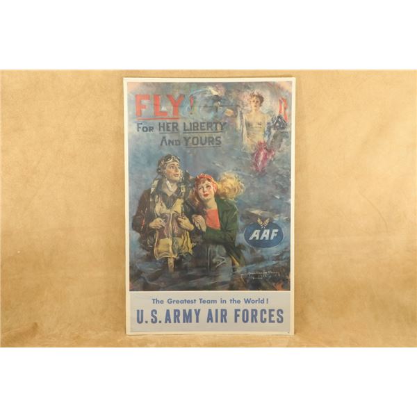 Original 1944 U.S. Army Air Forces "fly! For Her Liberty And Yours" 25.25" X 38" Poster
