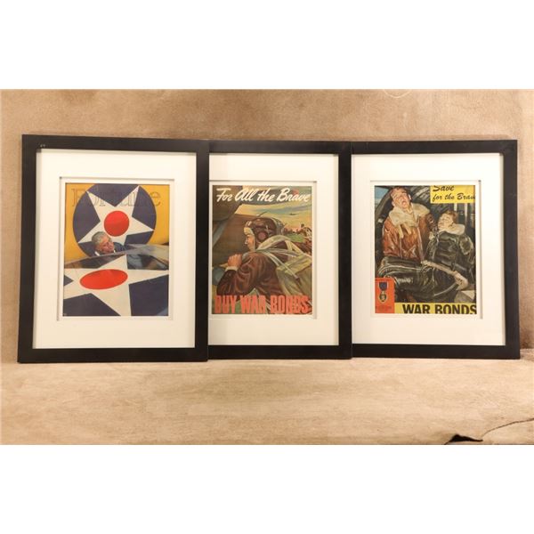 Vintage 1940s Wwii Aviation Homefront 18x22 Gallery Matched Framed Poster Sign & Cover 3-piece Lot