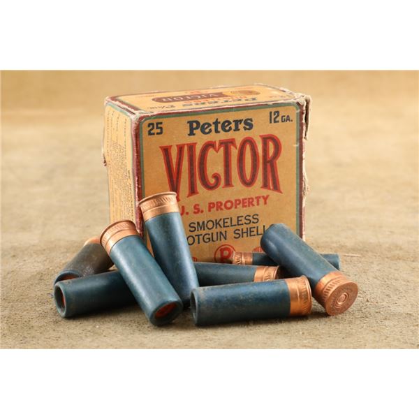 One Vintage Box Containing 25rds Of Peters Victor U.S. Property 00 Buckshot Ammunition
