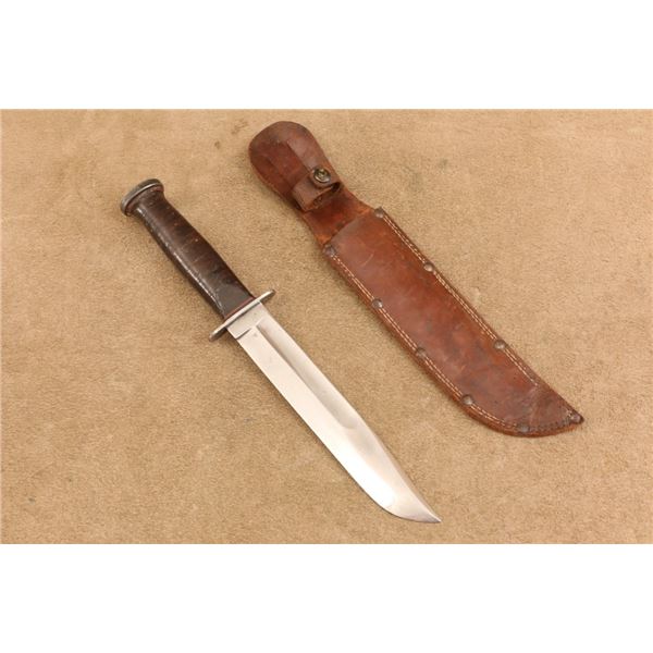 Western G46-8 Shark Wwii Fighting Knife Bowie Style With Original Double Stitch Sheath