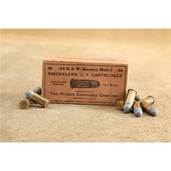 Vintage 50rd Peters Cartridge Co. Box Of .44 S&w Russian Contains Both Peters And Eley Ammo