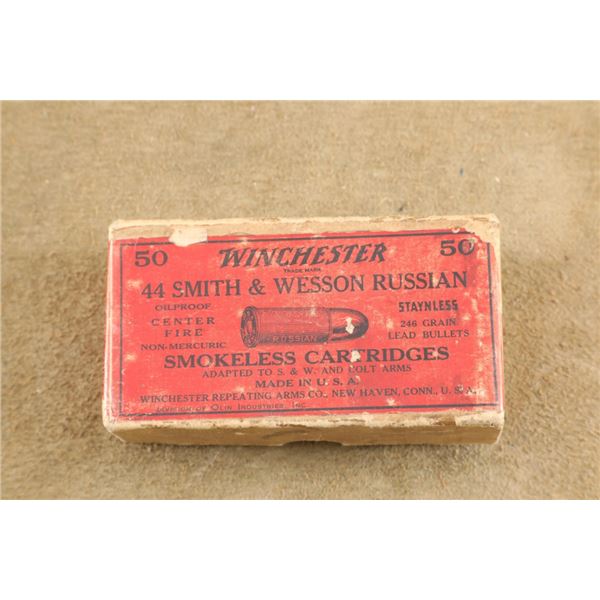 50rd Box Of Vintage Winchester .44 S&w Russian 246 Grain Lead Round Nose Smokeless Ammunition
