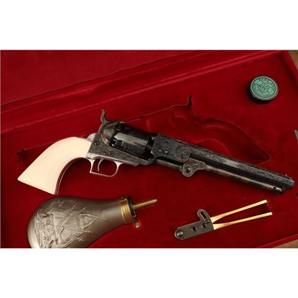 Howard Dove Master Engraved Colt Model 1851 Navy Percussion Revolver, Letter, Ivory Grips, Cased Set