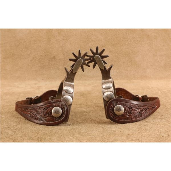 Crockett Western Spurs Tooled Leather Silver Accents North & Judd Buckles Vintage Set