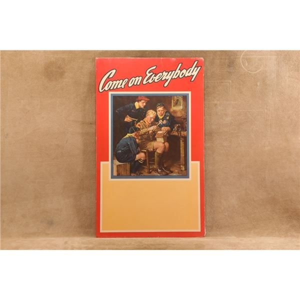 Vintage 1940s Norman Rockwell Bsa Come On Everybody 17.5x29 Cardboard Sign
