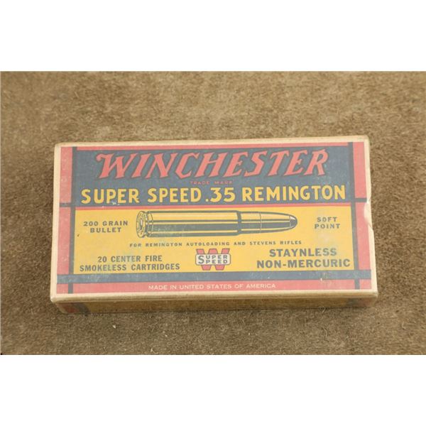 Full Box Vintage Winchester Super Speed .35 Remington Ammuntion, 200 Grain Jsp