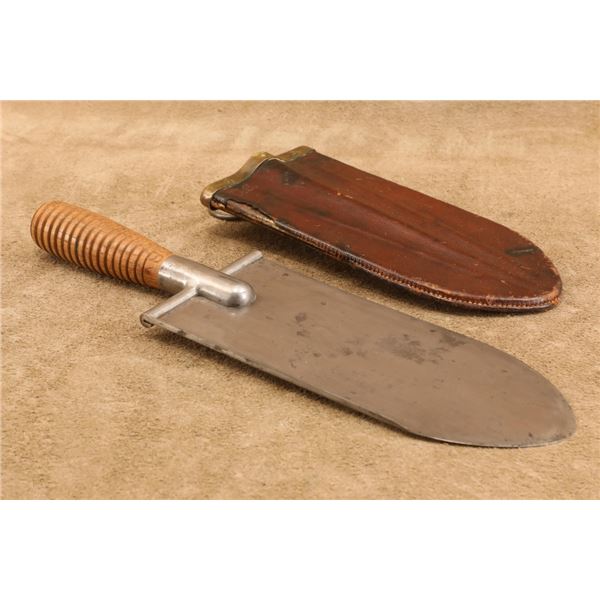 Antique Indian Wars 1880 Us Springfield Trowel Entrenching Tool Leather Sheath Us Marked Brass 9