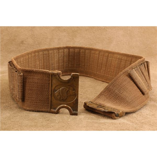 Antique 1890s U.S. Navy Mills 34.5" Canvas Cartridge Belt, Embossed Liberty Cap Brass Buckle