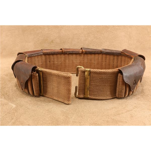 1902 Experimental U.S. Army Mills Woven Canvas Ammunition Belt With Leather Flaps