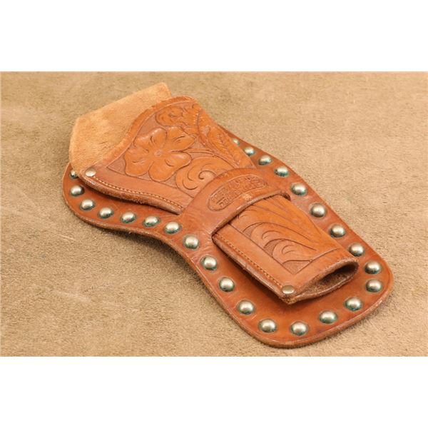 Vintage 1930s Fred Mueller Spotted 10.75" Leather Tooled Western Holster For 5.5" Barrel Saa