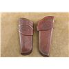 Image 1 : Pair Of A.W. Brill Austin, Texas Basket Weave Tooled Leather Holsters, 6" Right And 5" Left Hand Set