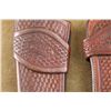 Image 3 : Pair Of A.W. Brill Austin, Texas Basket Weave Tooled Leather Holsters, 6" Right And 5" Left Hand Set