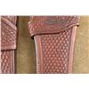 Image 6 : Pair Of A.W. Brill Austin, Texas Basket Weave Tooled Leather Holsters, 6" Right And 5" Left Hand Set