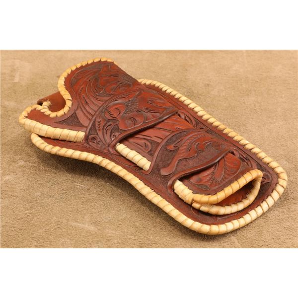 Vintage, 1930s, H.H. Heiser, 755, Belt Loop, Leather, Carved Laced 5.5" Saa Holster