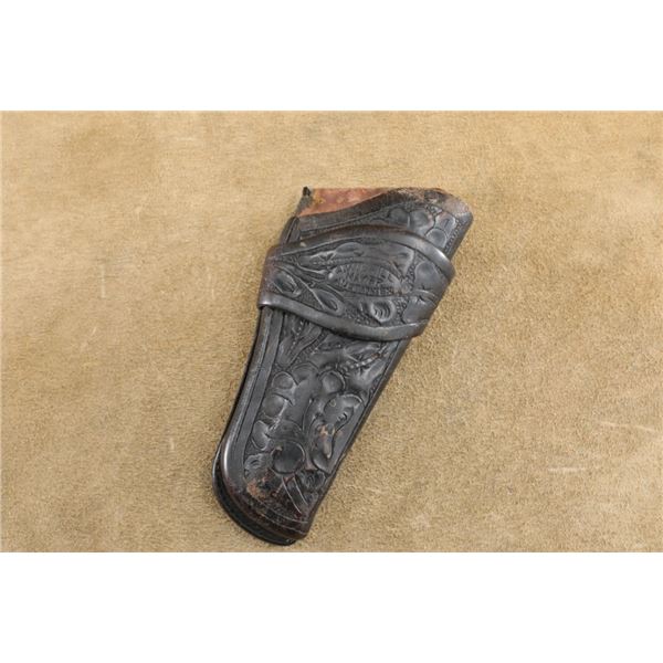 Antique Early 1900s A.W. Brill Austin, Texas Floral Tooled Leather Rh Holster For 4" Revolvers