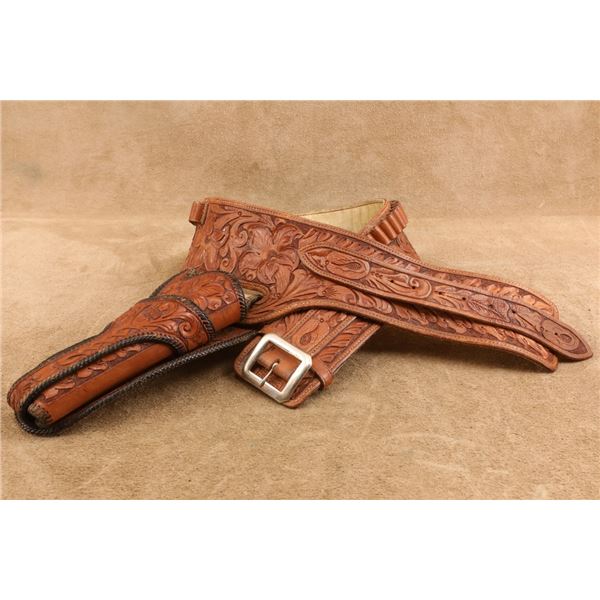 S.D. Myres Buscadero Rig Tooled Belt & "texas Jock Strap" Rh Holster For .357 Cal. 5.5" Colt Saa