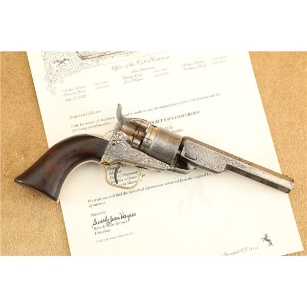 Factory Engraved Cartridge Conversion Colt Model 1862 Pocket Navy .38 Revolver, 1875 Antique