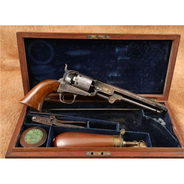 Cased Colt 1851 Model London Navy .36 Caliber Percussion Revolver, Accessories, 1855 Antique