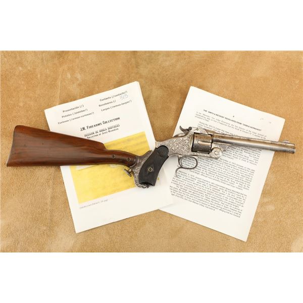 Licensed Orbea Hermanos Engraved Smith & Wesson No. 3 .44 Russian Revolver, Stock, Antique