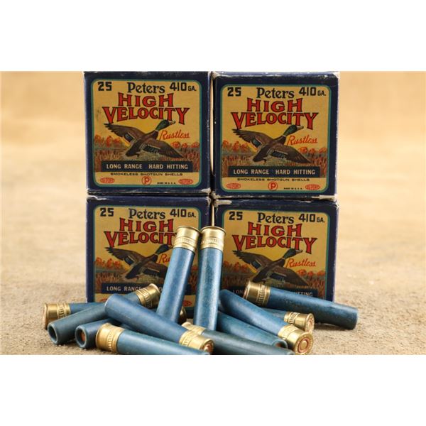 Four Vintage Full Boxes Peters High Velocity 2 1/2" .410 Bore Shotgun Shell Ammunition