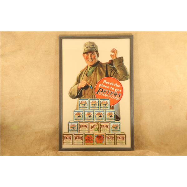 Rare Vintage C. 1940s Peters Ammunition Die-cut Cardboard Store Display Â€“ Framed