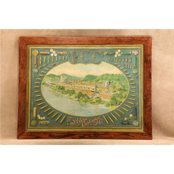 Rare 1901 Peters Cartridge Framed Factory Bullet Cartridge Board Ammunition Lithograph Poster