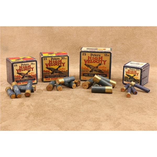 Four Full Boxes Peters Flying Mallard Paper Hull Shotgun Shell Ammunition, 12, 20, 28 & .410