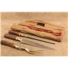 Image 2 : Vintage 1920s Winchester 3pc Stag Carving Set, 14" Knife, Fork W/ Guard, Sharpening Steel, Roll