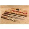 Image 3 : Vintage 1920s Winchester 3pc Stag Carving Set, 14" Knife, Fork W/ Guard, Sharpening Steel, Roll