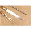 Image 8 : Vintage 1920s Winchester 3pc Stag Carving Set, 14" Knife, Fork W/ Guard, Sharpening Steel, Roll