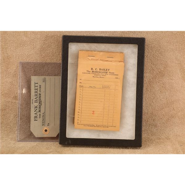 Antique 1920s The Winchester Store 2-pc Ephemera Lot Receipt Book & Shipping Tag