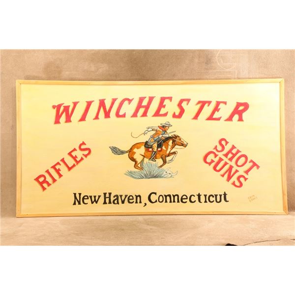 Vintage 2000s Grey Eagle Winchester 48.5x24.5 Wood Hand Painted Advertising Trade Sign Frame