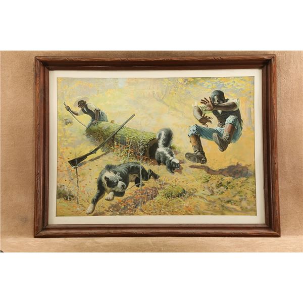 1908 Winchester Repeating Arms Shoot Them And Avoid Trouble 32x24" Framed Advertising Lithograph
