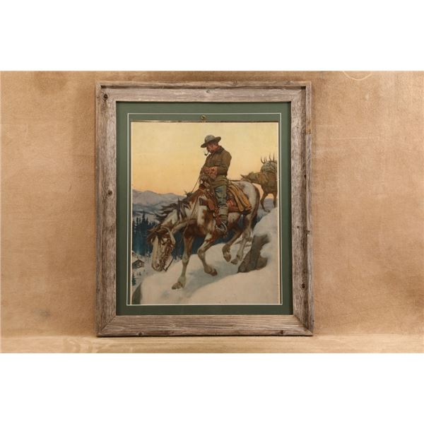 1907 Winchester Calendar Poster Top & Band, Philip Goodwin "man On Piebald Mountain", Framed