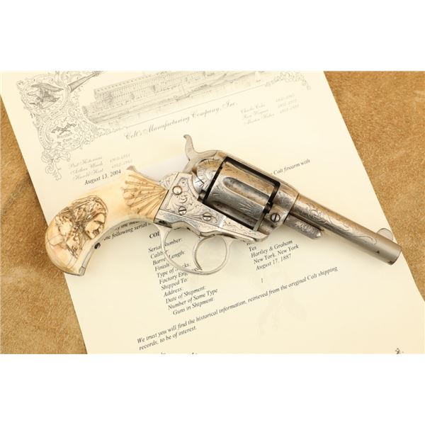Factory Engraved Colt Model 1877 Lightning Nickel 3.5" .38 Double Action Revolver 1887 Antique
