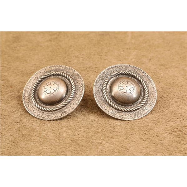 Pair Of Vintage Keyston Bros. San Francisco Silver Western Conchos