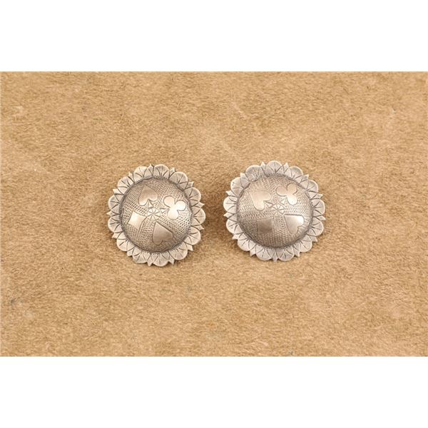 Pair Of Bella Sterling Silver Western Conchos With Playing Card Suit Motifs