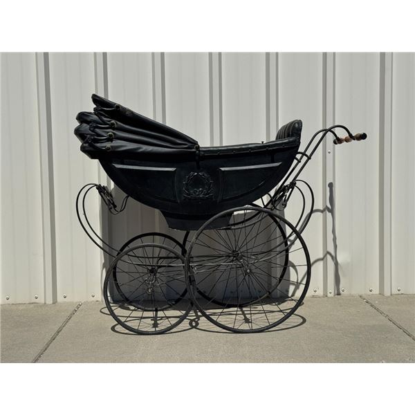 Antique 1890s Victorian Coach-built 48x22x40 Iron C-spring Baby Carriage Buggy Perambulator