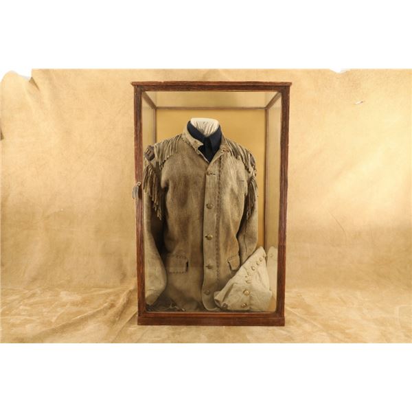 Antique 1800s Us Cavalry Captain Rank Fringed Buckskin Jacket Museum Glass Display Case Lot