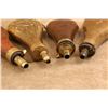 Image 10 : Antique & Repro Powder Flask Lot Am Flask Co Dixon Sykes Italian Navy Leather 8 Pc Set