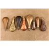 Image 1 : Antique & Repro Powder Flask Lot Am Flask Co Dixon Sykes Italian Navy Leather 8 Pc Set