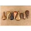 Image 5 : Antique & Repro Powder Flask Lot Am Flask Co Dixon Sykes Italian Navy Leather 8 Pc Set