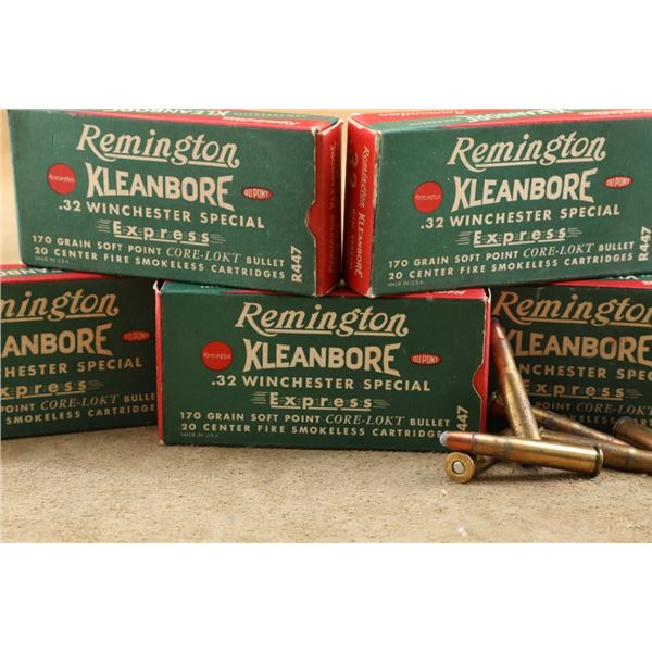 Five Vintage Remington Kleanbore Boxes Containing 92rds Of .32 Winchester Special Ammo