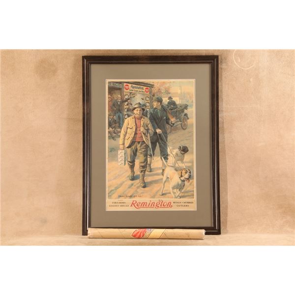 Antique 1922 Remington 22x29 Framed Game Loads Advertising Art & Rare Original Factory Shipping Tube
